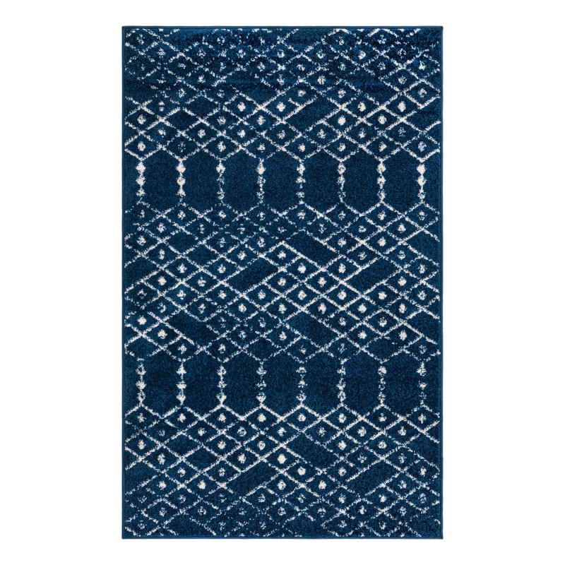 Tapis bleu marine / blanc Lenwood, Rectangle 3 pi 3 po x 5 pi 3 po