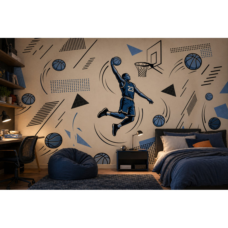 Décoration murale amovible Basketball, 100 po x 96 po, Texturé non collé