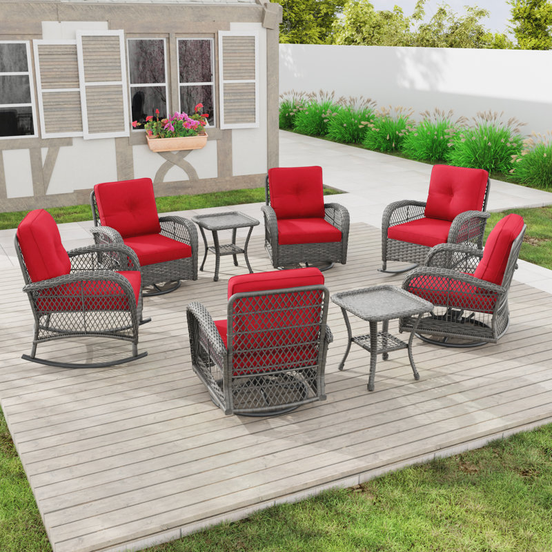 Margarethe Wicker 6 - Person Patio Conversation Set with Cushions, Red
