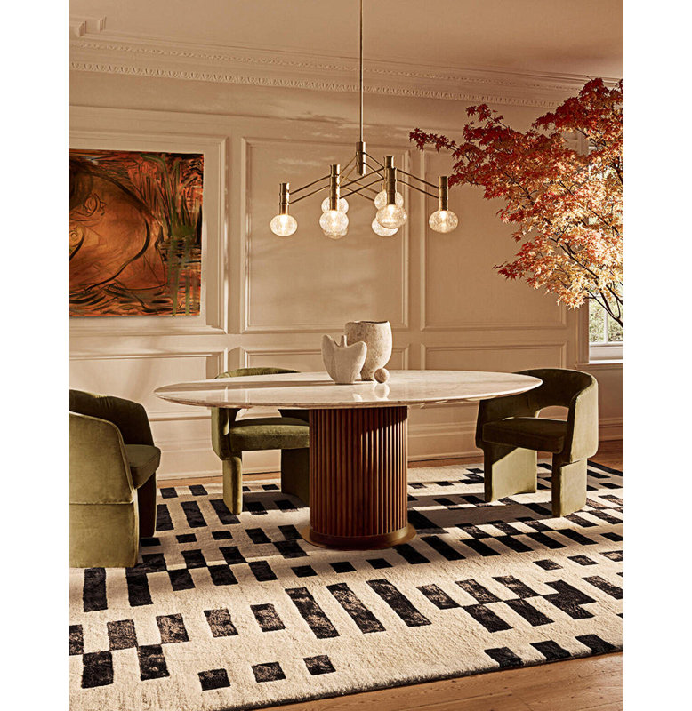 Oval Faux Marble Top Dining Table, 200cm