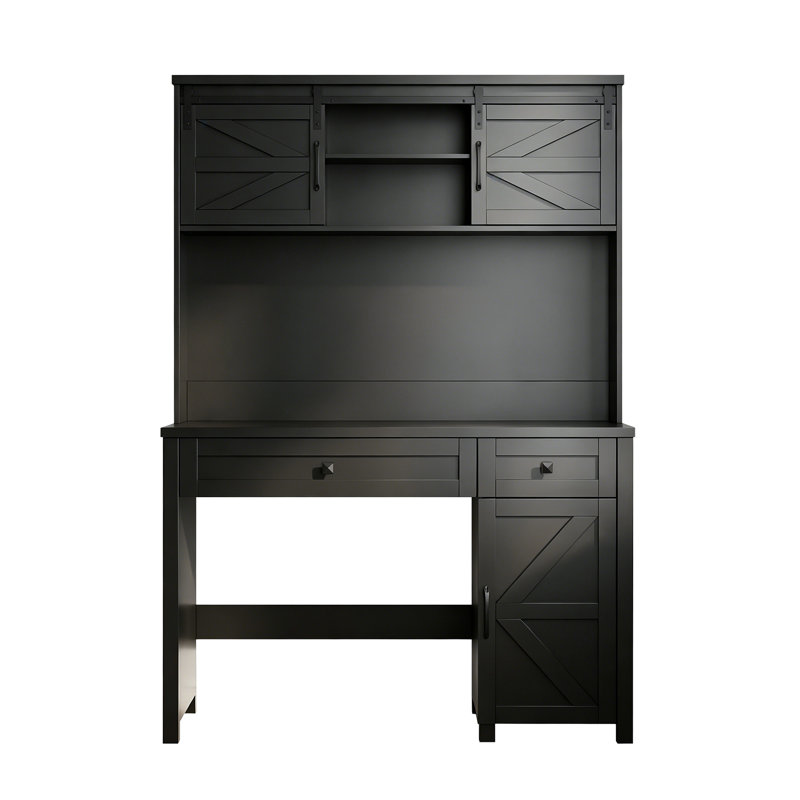 Farmhouse 47" Desk With 3 Drawers, Black