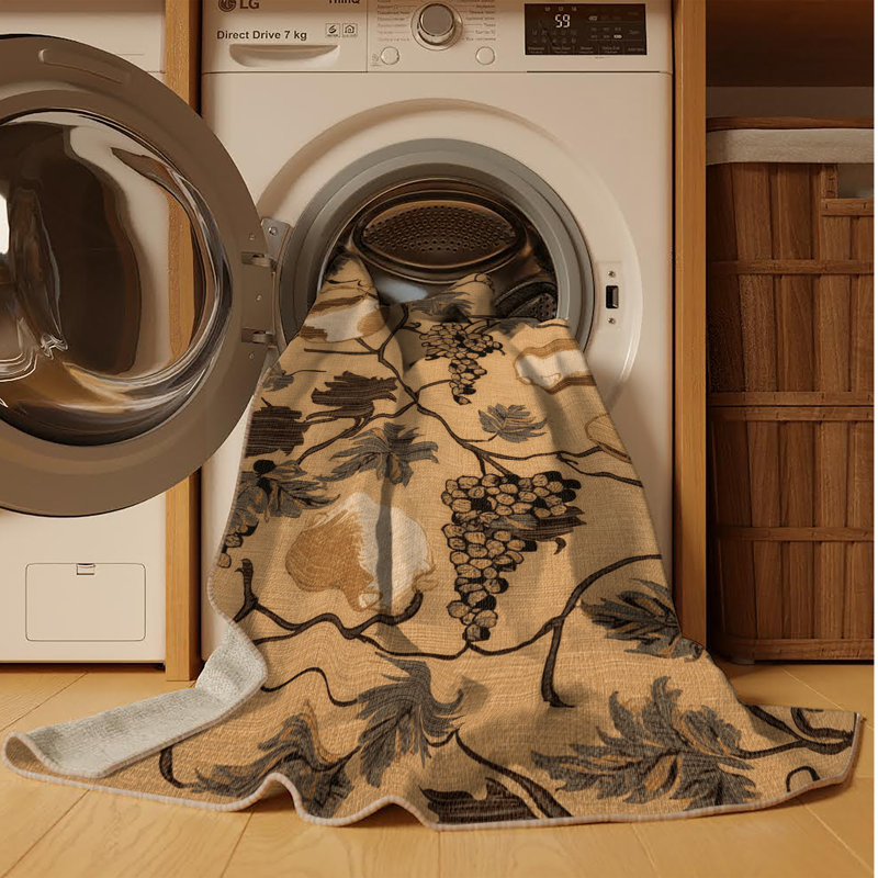 Tapis brun français lavable à la machine, Rond 3 pi