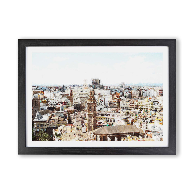 The Valencia Skyline in Spain by Unknown - Framed Print, 45cm H x 63cm W x 2cm D, Black