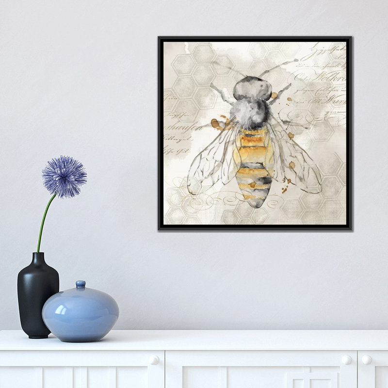 « Grand Bee II » par Eva watts, reproduction d’art, Toile avec cadre noir, Pas de tapis, H 18 po x l 18 po x P 1,5 po