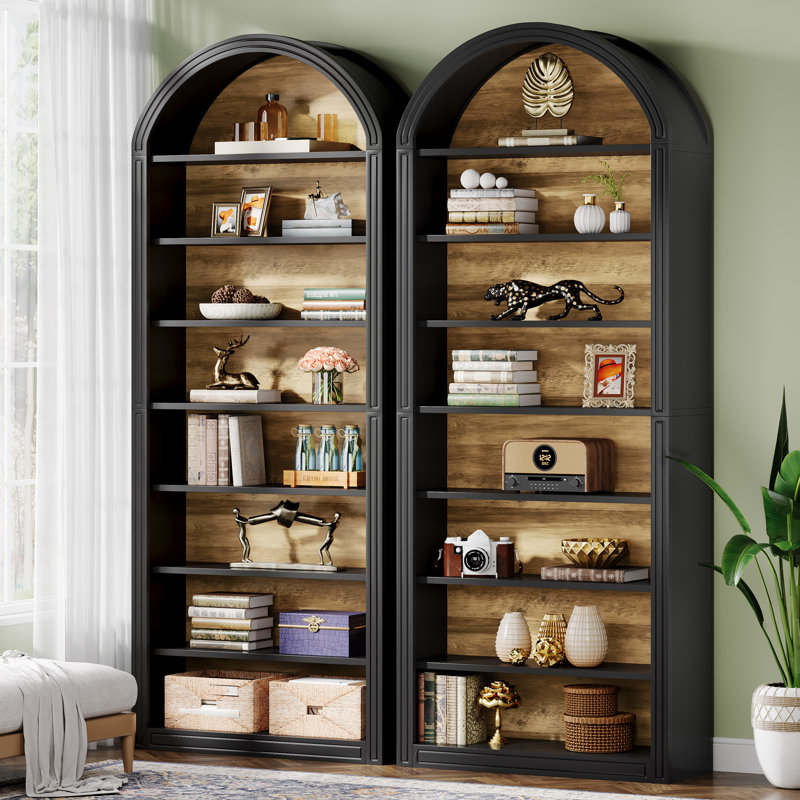 Set Of 2 Tall Arched Bookshelf, Black