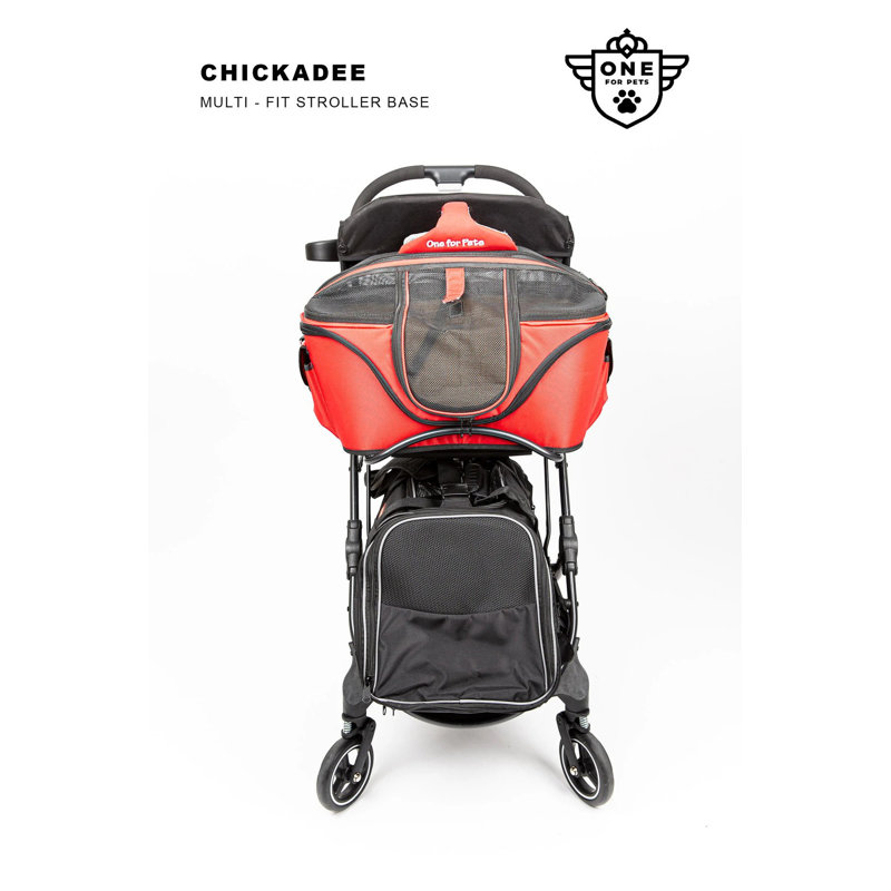 Foldable Black and Beige Pet Stroller with Detachable Carrier