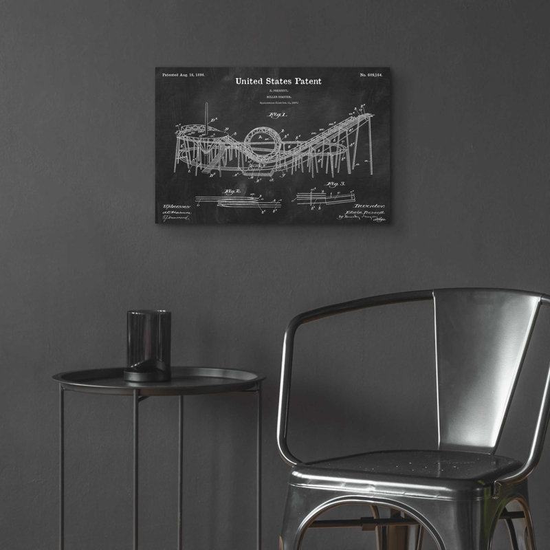 «Roller Coaster Blueprint Vernis Chalkboard», art mural en verre acrylique, H 16 po x l 24 po x P 0,2 po
