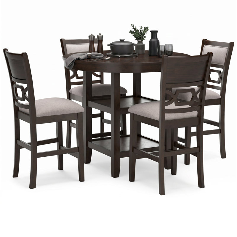 Leangelo 4 - Person Four Leg Dining Set, Black, Black, Black/Gray