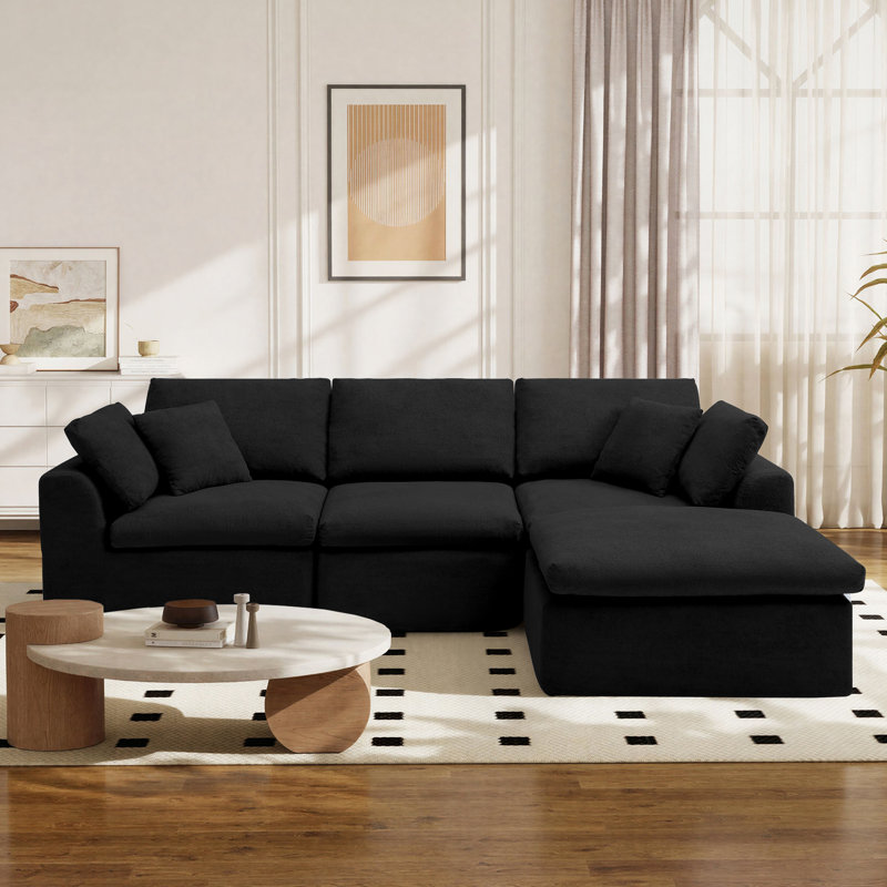 Ensemble de salon modulaire à assise profonde en forme de L avec repose-pieds Compression Boneless, Noir