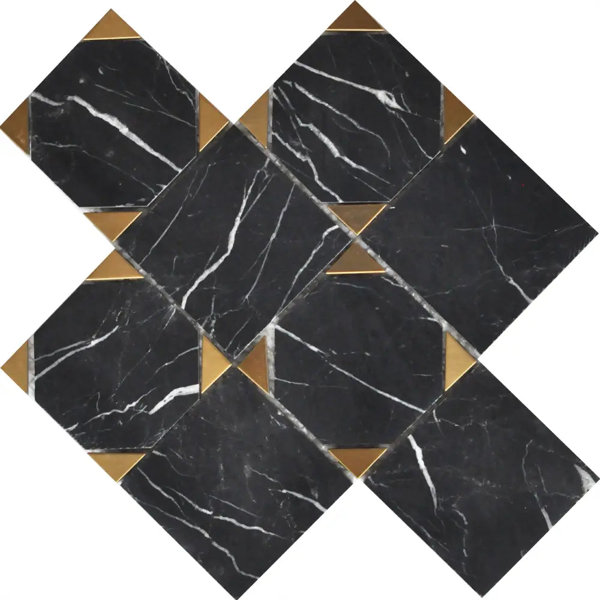 Nero Marquina 12" x 12" Marble Grid Mosaic Tile
