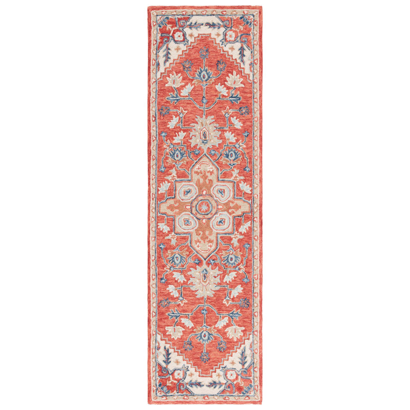 Tapis oriental rouge / beige en laine / coton touffeté à la main Solach, Tapis de couloir 2 pi 3 po x 8 pi