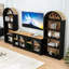 Meuble télé en bois avec tablettes arquées, portes en verre trempé et tablettes réglables-1227897461