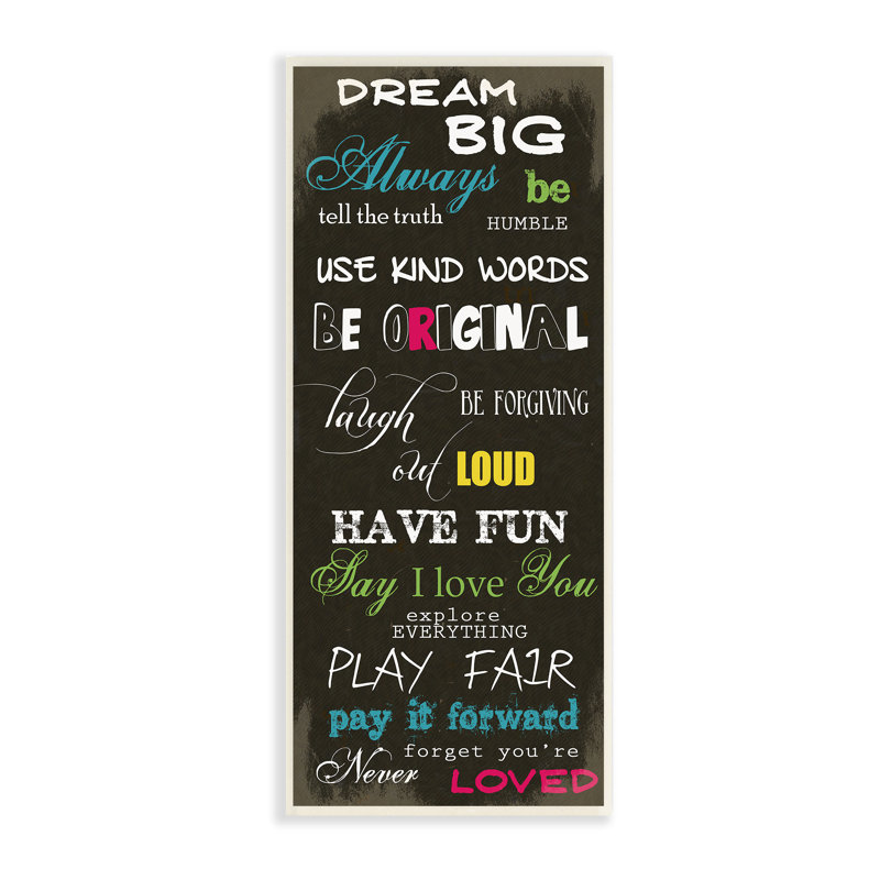 « big typographie », art textuel sur toile tendue, H 17 po x l 7 po, Plaque