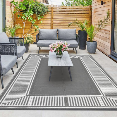 Tapis extérieur imperméable, tapis en plastique réversible, motif géométrique simple, résistant aux rayons UV et aux marques Facile à nettoyer, idéal pour le patio