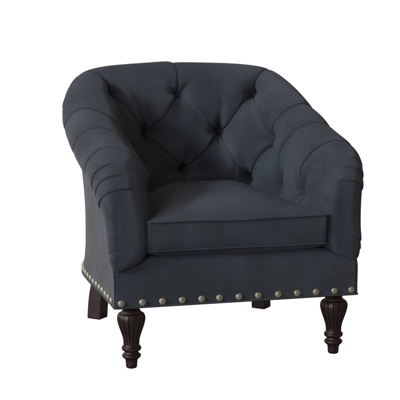 Fauteuil demi-tonneau à coussin en duvet capitonné de 35 po de largeur Siena, Indigo Auden, Étain, Gris patiné