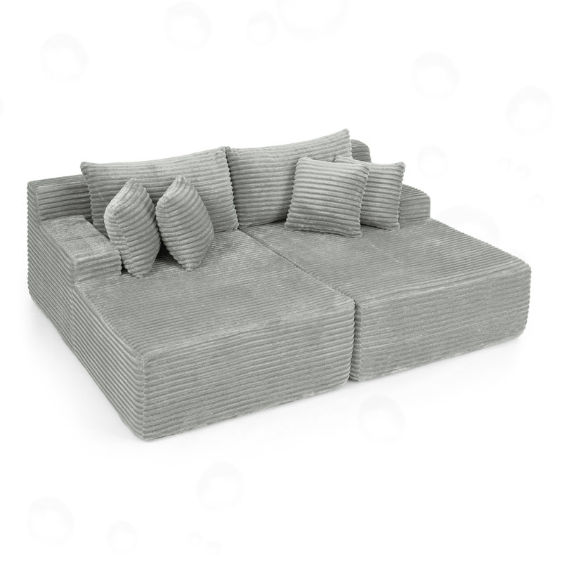 Canapé avec coussin moelleux et coussins, Velours côtelé gris