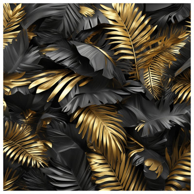 Tapis de bain feuilles d'or noir