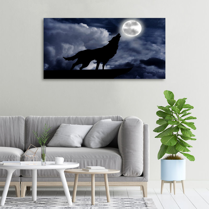 Howling Wolf Full Moon 1 Piece Wrapped Canvas Wall Art