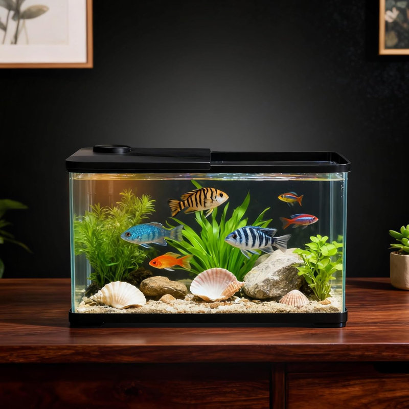 Grand ensemble de démarrage pour aquarium entièrement scellé, alimenté par USB avec adaptateurs US / EU / UK, plastique AS + PP durable, housse complète résistante aux fuites, fonctionnement silencieux, aquarium facile à installer pour la maison ou le bureau