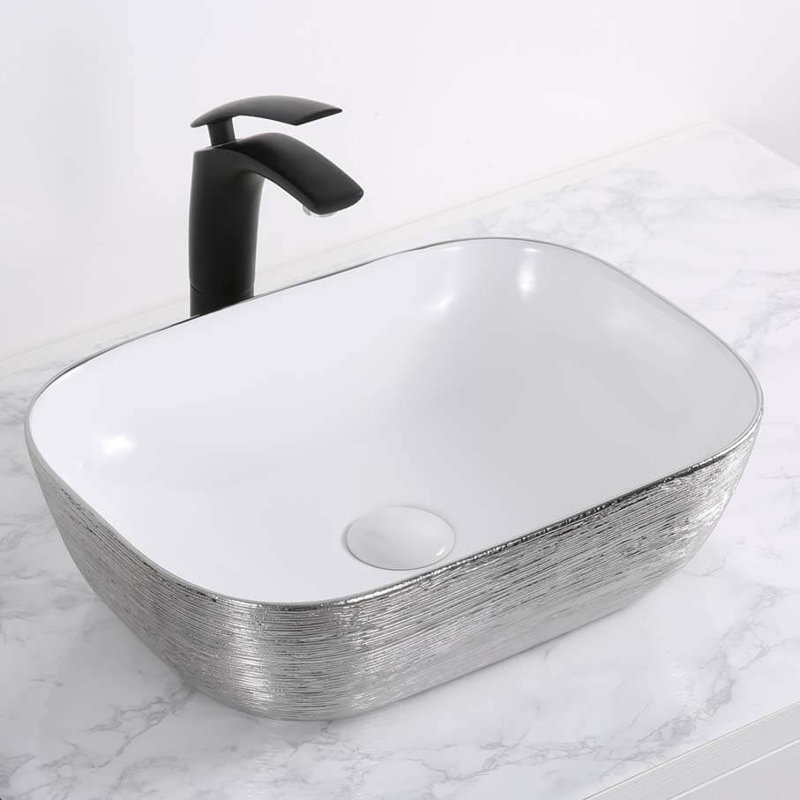 Lavabo vasque de salle de bain Ruvati, Argent et blanc