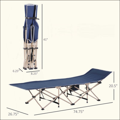 Folding Camping Cot For Adults With Carry Bag, Side Pocket, Outdoor Portable Sleeping Bed For Travel, Camp, Vacation, 330 Lbs. Capacity