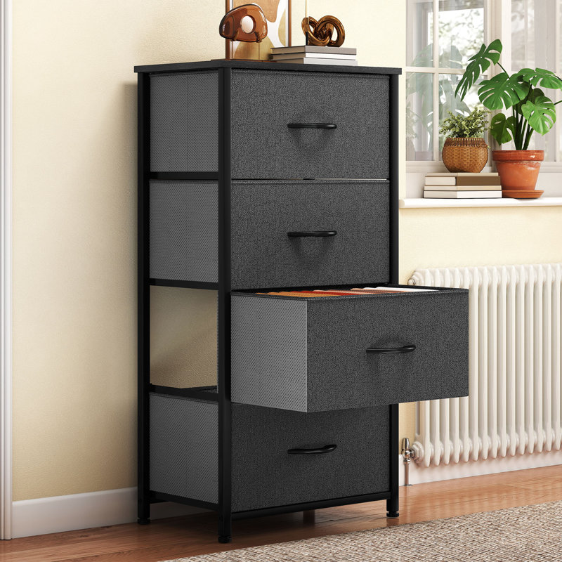 Commode en tissu à 4 tiroirs l 17,7 po Cecilio, Gris foncé / Noir