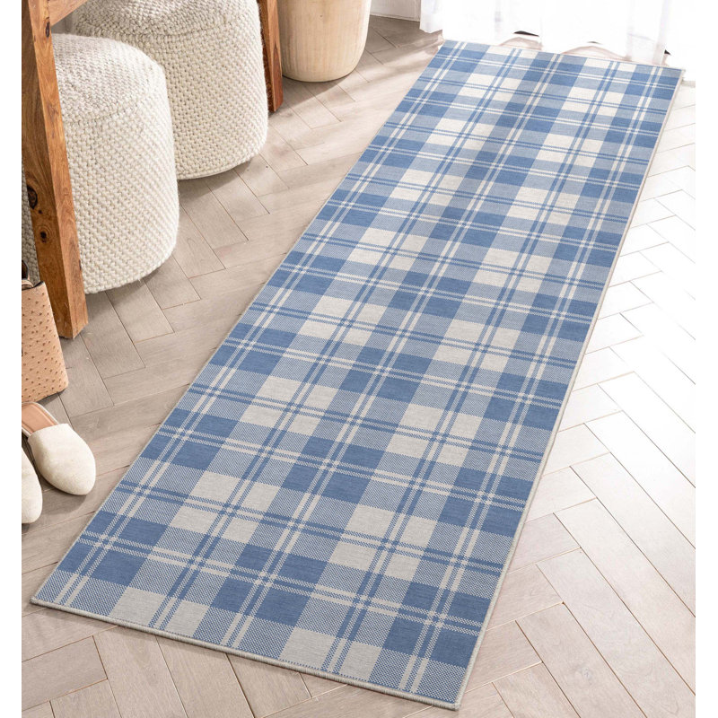 Tapis bleu à tissage plat Kehr, Tapis de couloir 2 pi 3 po x 7 pi 3 po