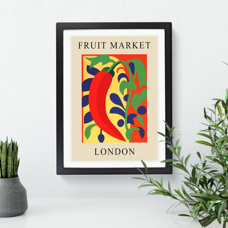 London Fruit Market Exhibition Red Chili Pepper - Single Picture Frame Print on Wood, 64cm H x 46cm W x 2cm D