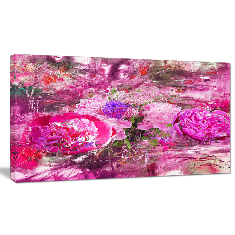 Pivoines roses, impression sur toile tendue, H 16 po x l 32 po x P 1 po