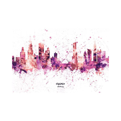 Chicago Illinois Skyline Splash Pink by Michael Tompsett - Wrapped Canvas Painting