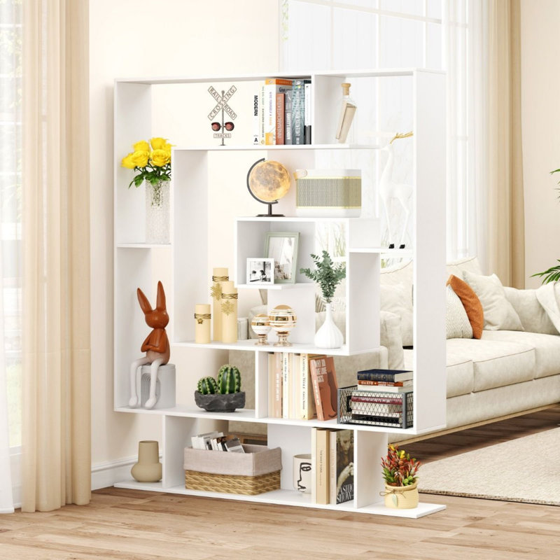 150cm H x 125cm W Geometric Bookcase, White