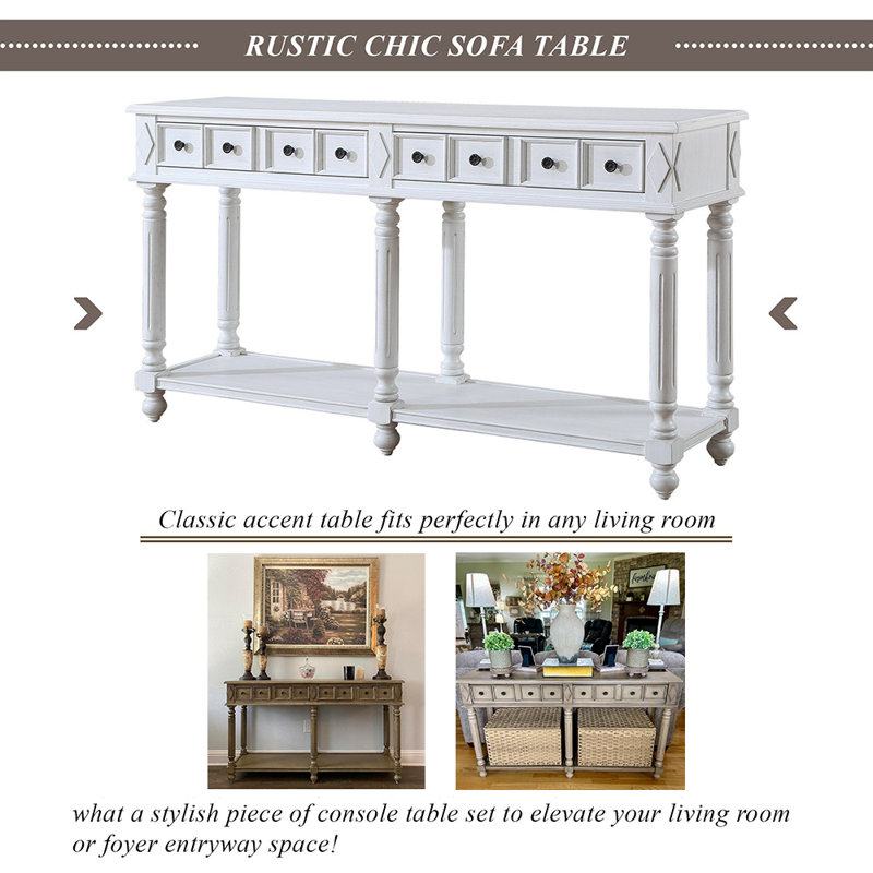 Console en bois massif 58 po Alianna, Blanc antique