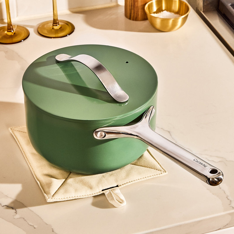 Caraway Nonstick Ceramic Saucepan, 3 quarts, Sage