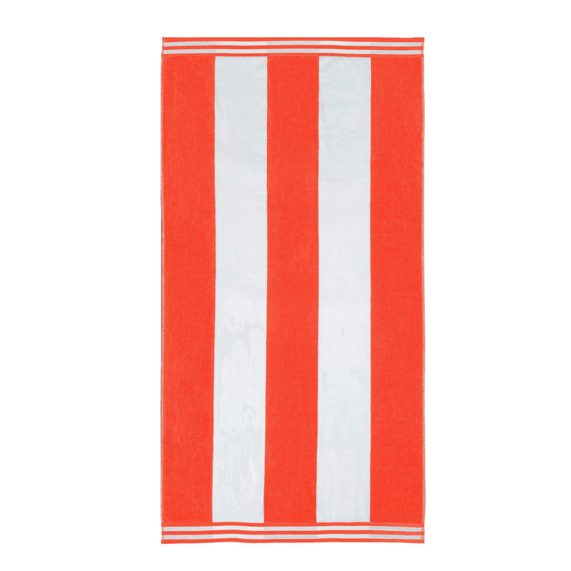 Calheta Cotton Oversized Cabana Stripe Beach Towels, Coral, 1