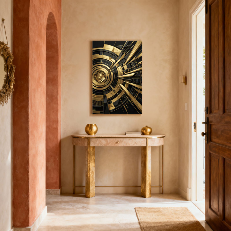«Golden» à motif géométrique abstrait, reproduction d'art sur toile tendue sur toile, ensemble de 1, H 18 po x l 12 po