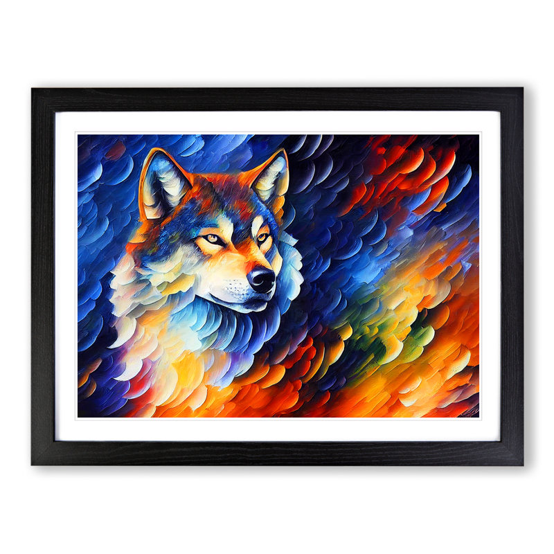 XH1022-10270X Wolf Painting - Single Picture Frame Print, 46cm H x 64cm W, Black 
