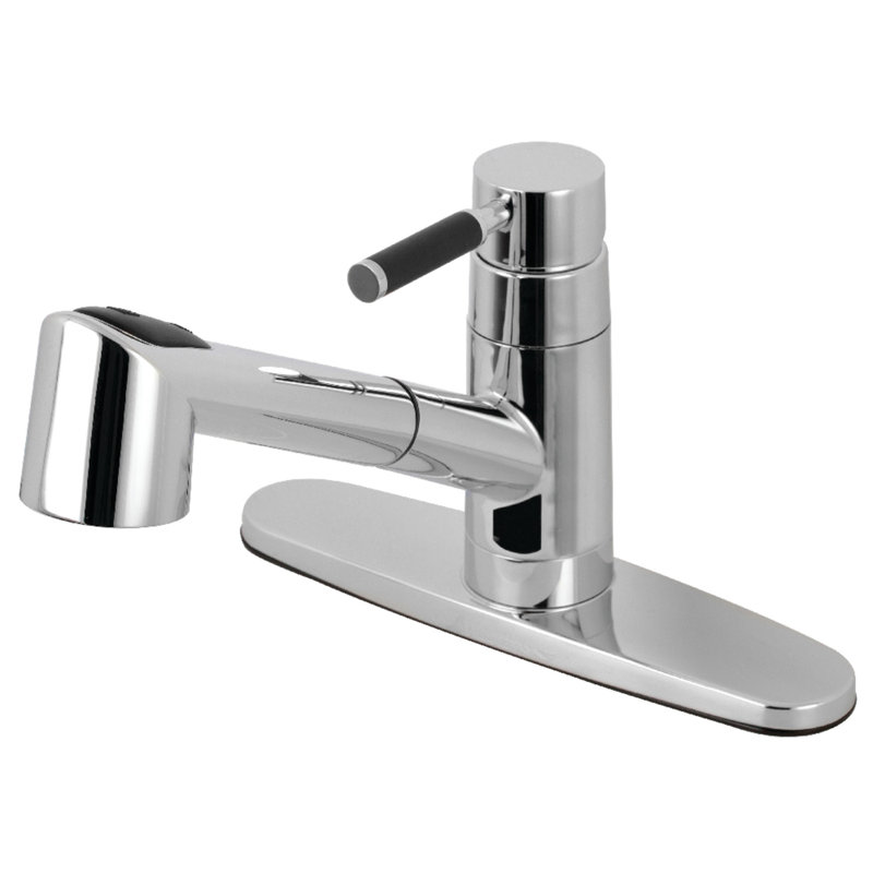 Kingston Brass Kaiser Single-Handle 1-or-3 Hole Deck Mount Pull-Out Sprayer Kitchen Faucet, Polished Chrome