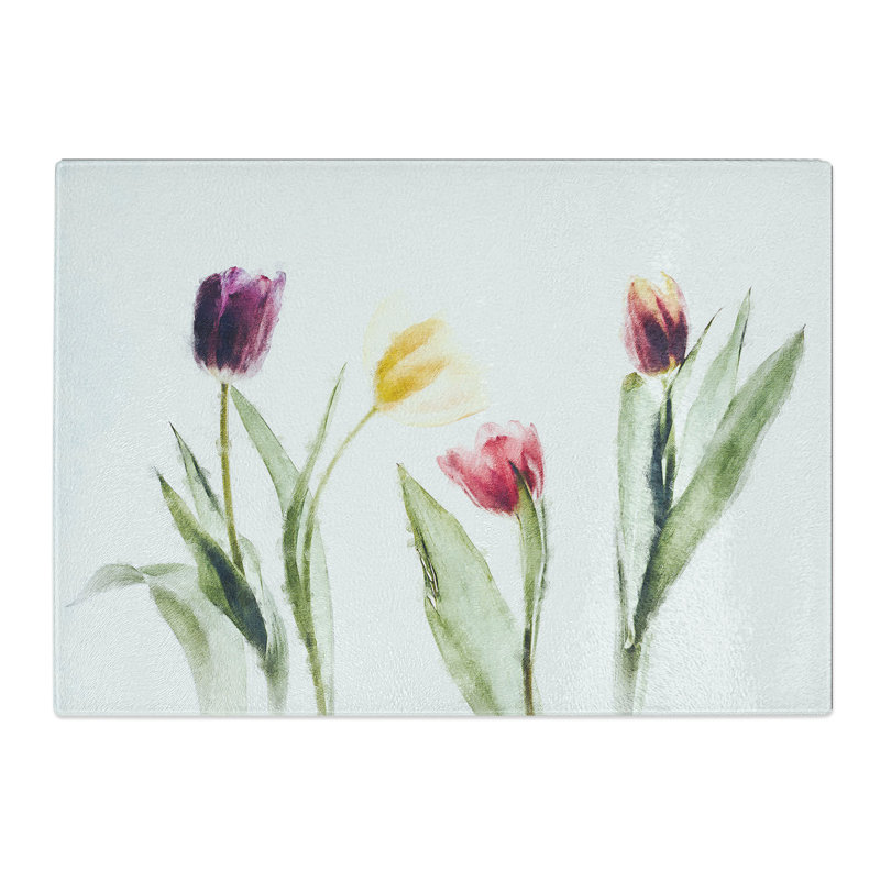 Tempered Glass Colourful Tulip Flowers Chopping Board, 20 cm x 28.5 cm