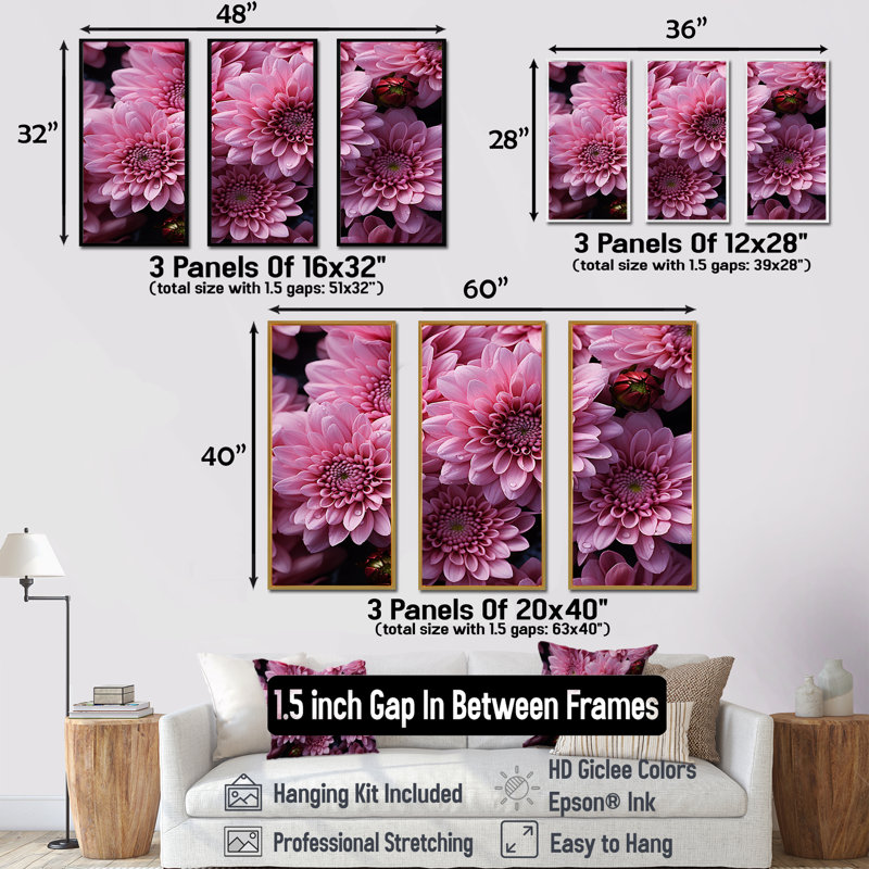Joyeuse sérénité, mamans mauves I - ensemble d'art mural sur toile mamans, H 28 po x l 36 po x P 1 po, Cadre flottant blanc