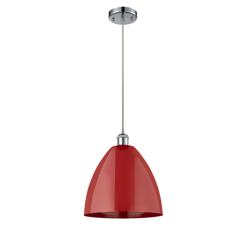 Luminaire suspendu conique 1 lumière, H 14,75 po x l 12 po x P 12 po, Rouge, Chrome poli