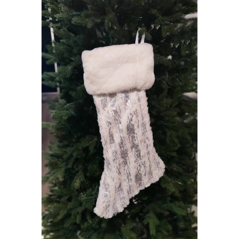 Chaussette de Noël en fausse fourrure métallisée, Argent