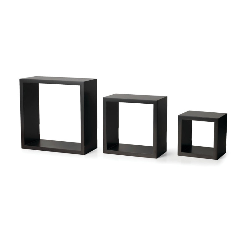 Melannco 3 Pieces Floating Wall Square Cube Shelves - Wood, Black, Espresso
