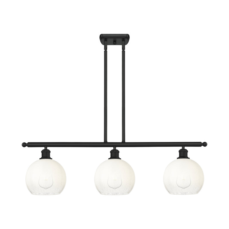 Luminaire suspendu pour îlot suspendu 3 lumières Ballston - Brookhaven Globe, Noir mat, Opale