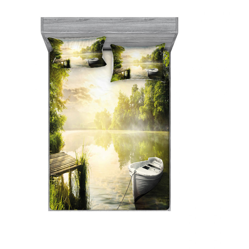 Ensemble de draps Boat by The Foggy Lake, Ensemble de draps pour lit double avec un drap-hou