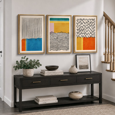 Abstract Vibrant Colour Blocks "Mid-century Modern Colourful Blocks Artwork, Multicolor Geometric Wall Pictures, Large Framed Canvas Giclee Print 3 Pieces Wall Art Set"  16x24x3 pcs, 24x36x3 pcs