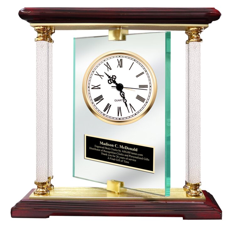 Engraved Clocks Corporate Gifts Personalized Desk Rotating Glass Accen