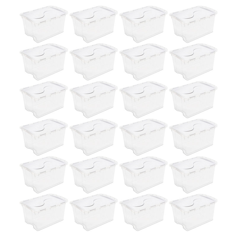 Sterilite 48 Qt Hinged Lid Storage Box Plastic Stackable Bin with Lid, 24-Pack