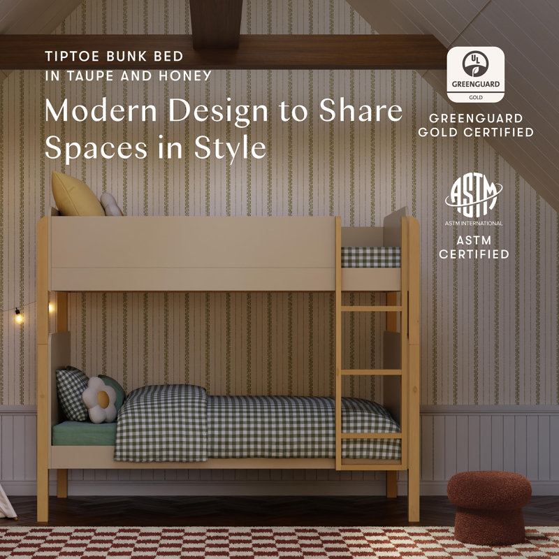 TipToe Twin Bunk Bed, Taupe/Honey