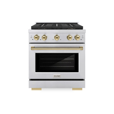 ZLINE Autograph Edition 30 in. 4.2 cu. ft. Paramount Dual Fuel Range W/ 4 Burner DuoPro Cooktop and Electric Convection Oven in Stainless Steel W/ Polished Gold Accents