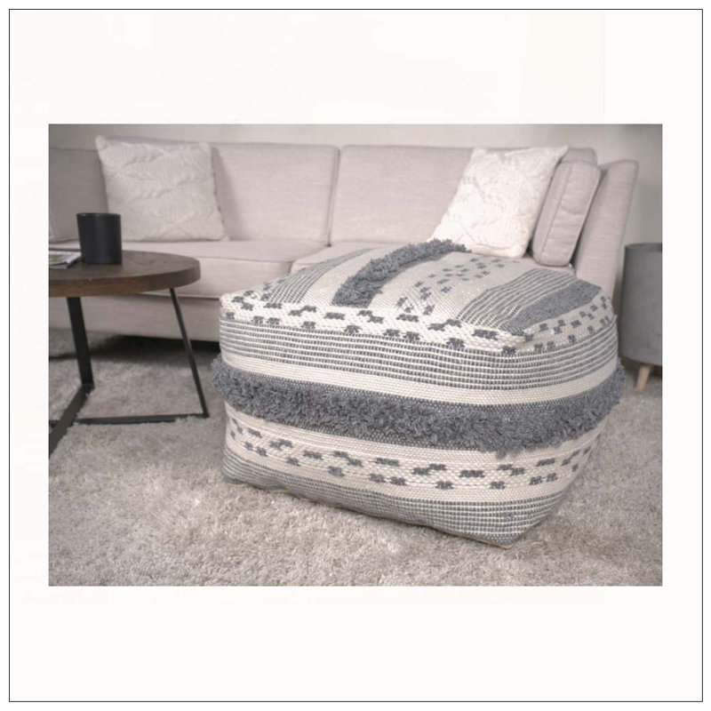 Grand pouf en faux fil de couleur gris ivoire